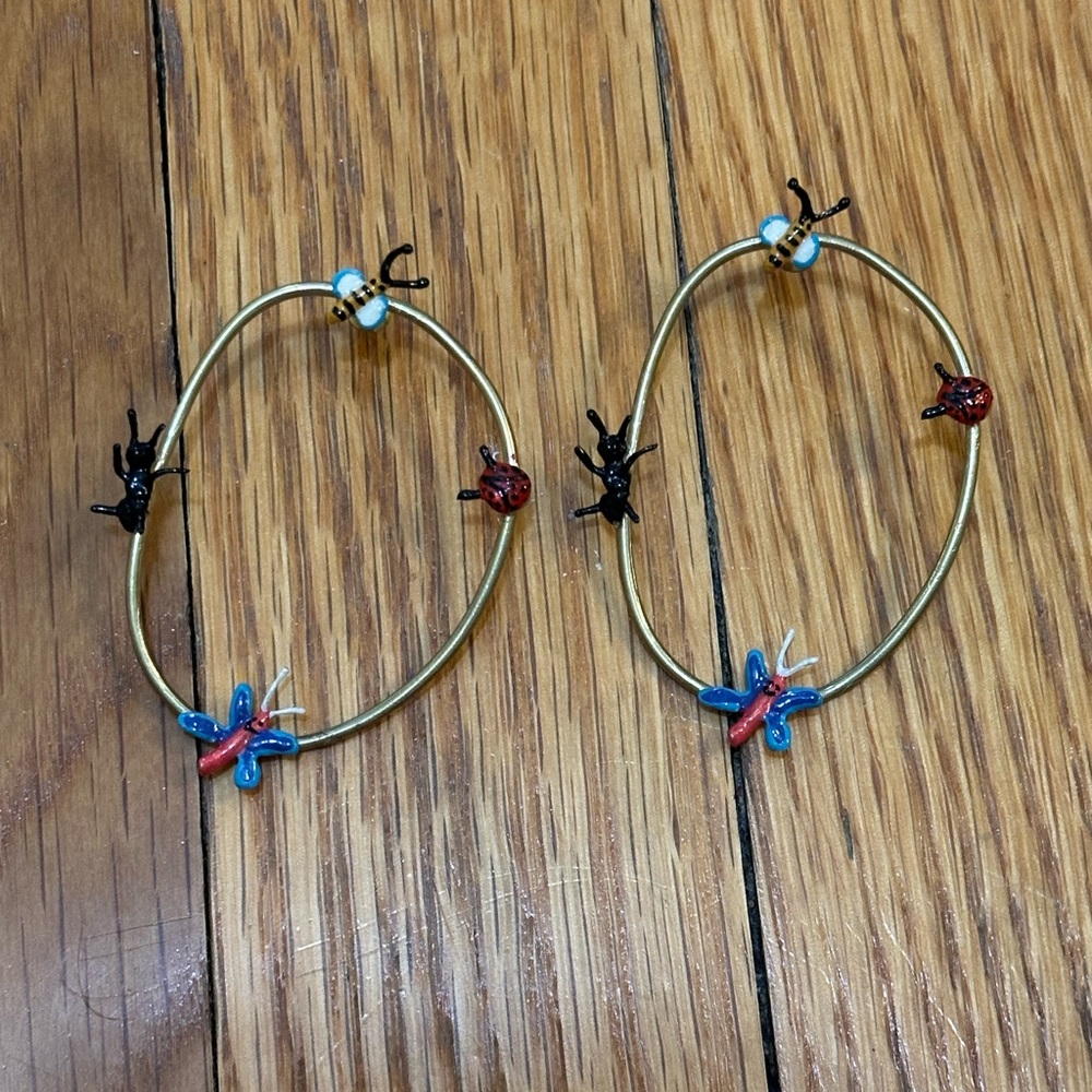 Susan Alexandra Critters Brass Hoop Earrings NEW
